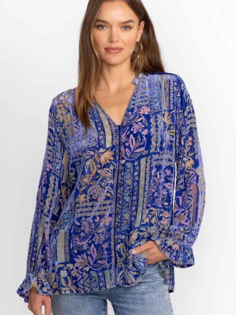 Johnny Was Joasie Burnout Blouse Persephone Pattern Womens Size S